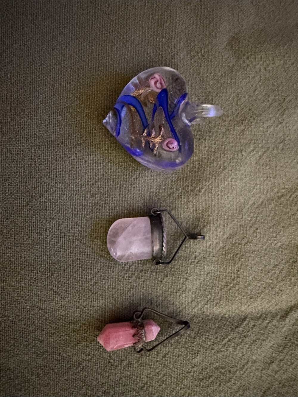Glass and Crystal Small necklace charms Pink and Purple crystal/ gem / glass